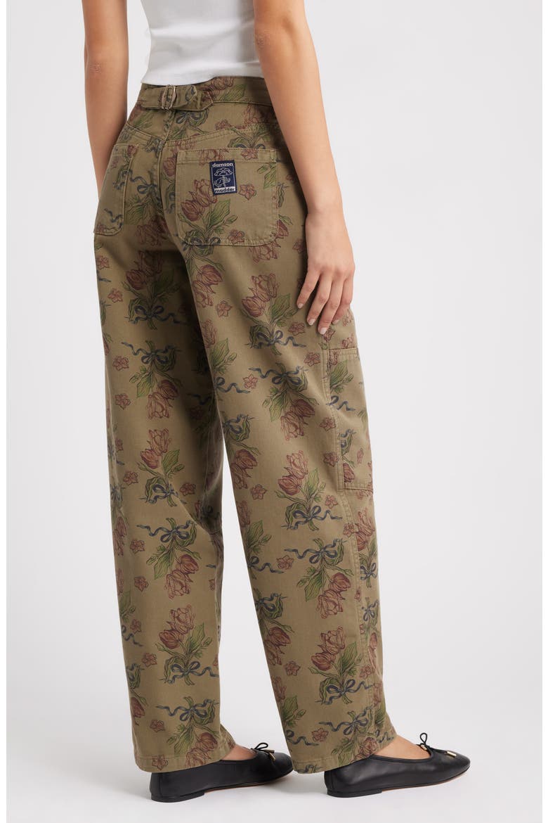 Drew Floral Print Relaxed Utility Jeans, Alternate, color, KHAKI
