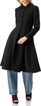 IVONNE Hooded Button-Front Wool-Blend Midi Swing Coat