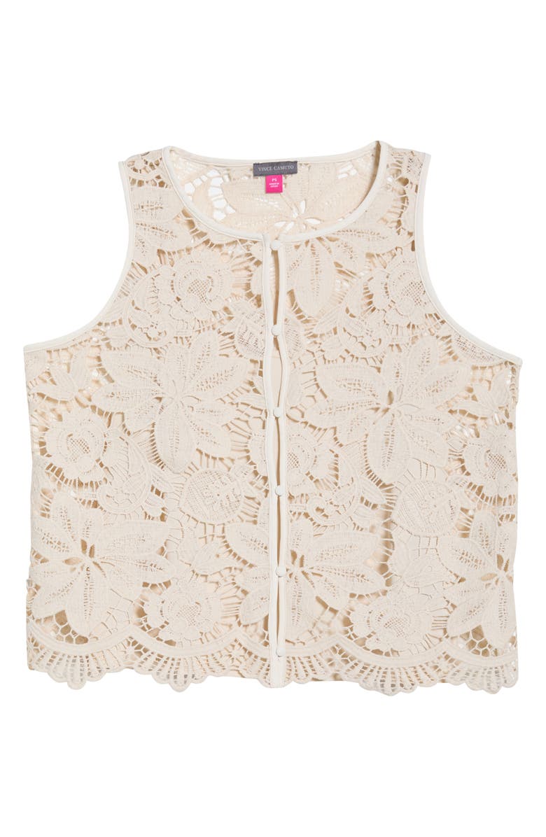 Vince Camuto Floral Lace Cutwork Cotton Blend Vest, Main, color, Soft Cream