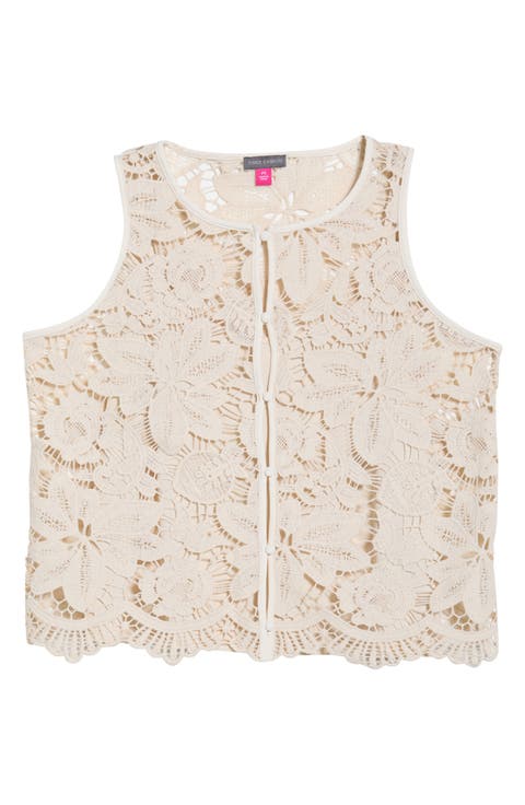 Floral Lace Cutwork Cotton Blend Vest (Petite)