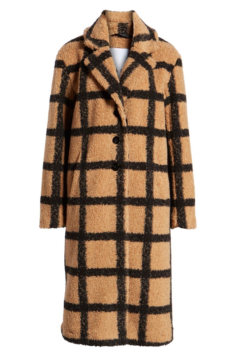 Berber Longline Plaid Coat, Alternate, color, CAMEL/ BLACK