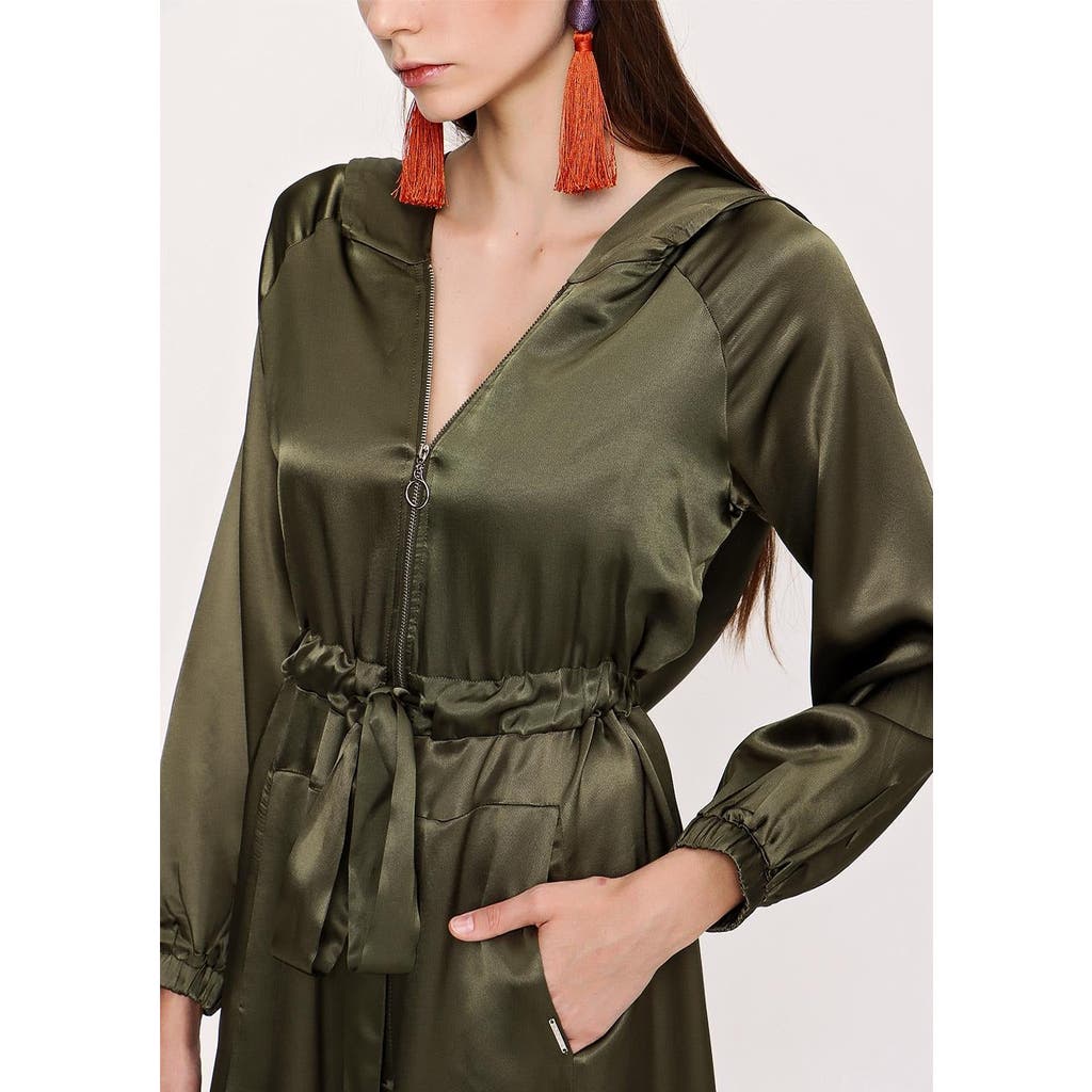 Le Fafo Half-zip Hooded Maxi Dress In Green