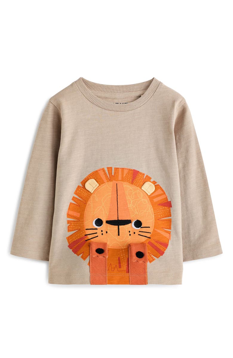 NEXT Kids' Peekaboo Lion Appliqué Long Sleeve Cotton T-Shirt, Main, color, 