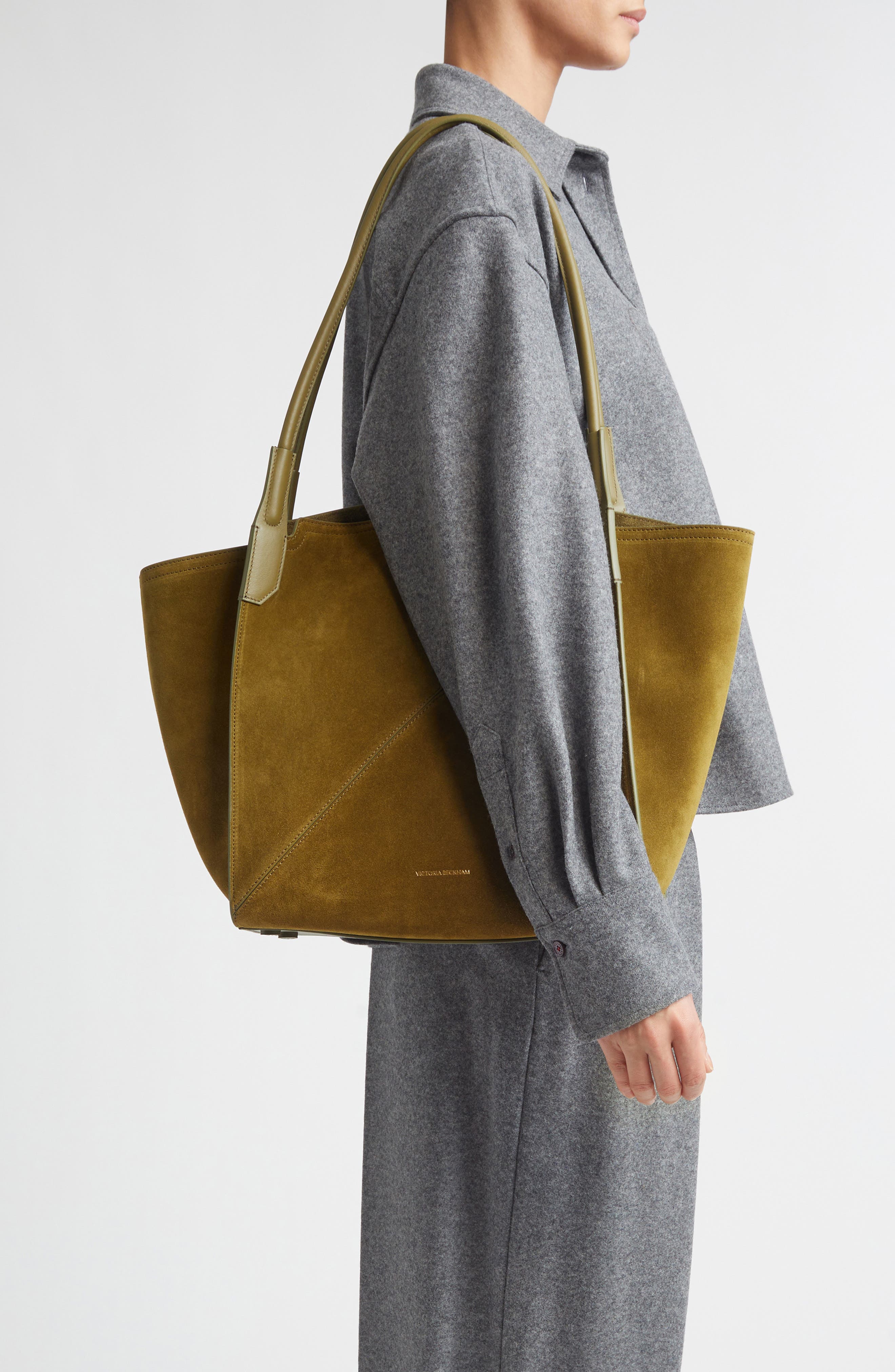 Victoria Beckham Small Victoria Suede Tote, Alternate, color, Cactus Green