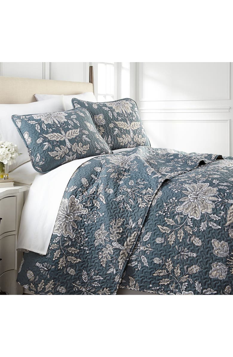 SOUTHSHORE FINE LINENS Luxury Premium Collection Ultra-Soft Quilt Cover Set, Main, color, Vintage Garden Smokey Blue