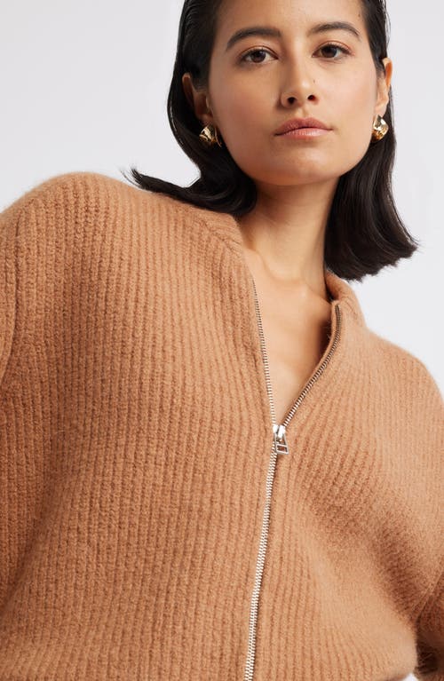 Nordstrom Saddle Shoulder Bomber Cardigan In Tan Thrush