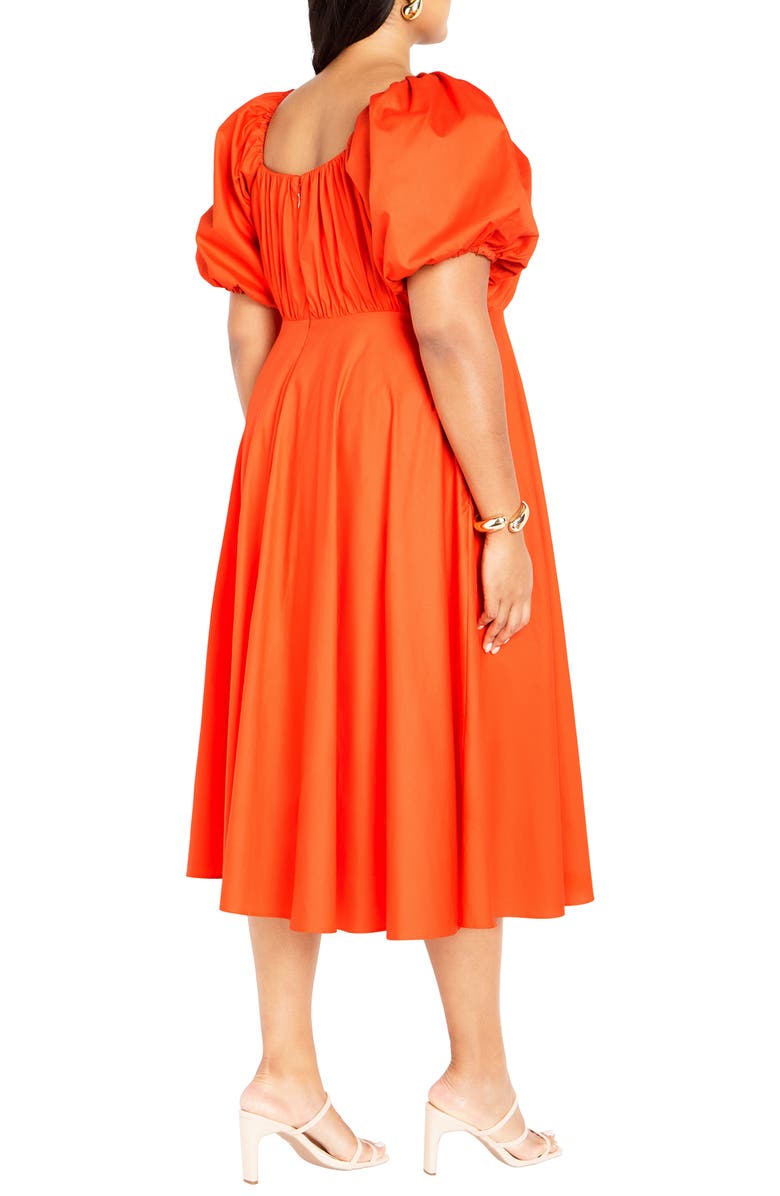 City Chic Rosabella Puff Sleeve Midi Dress, Alternate, color, Tangerine Tango
