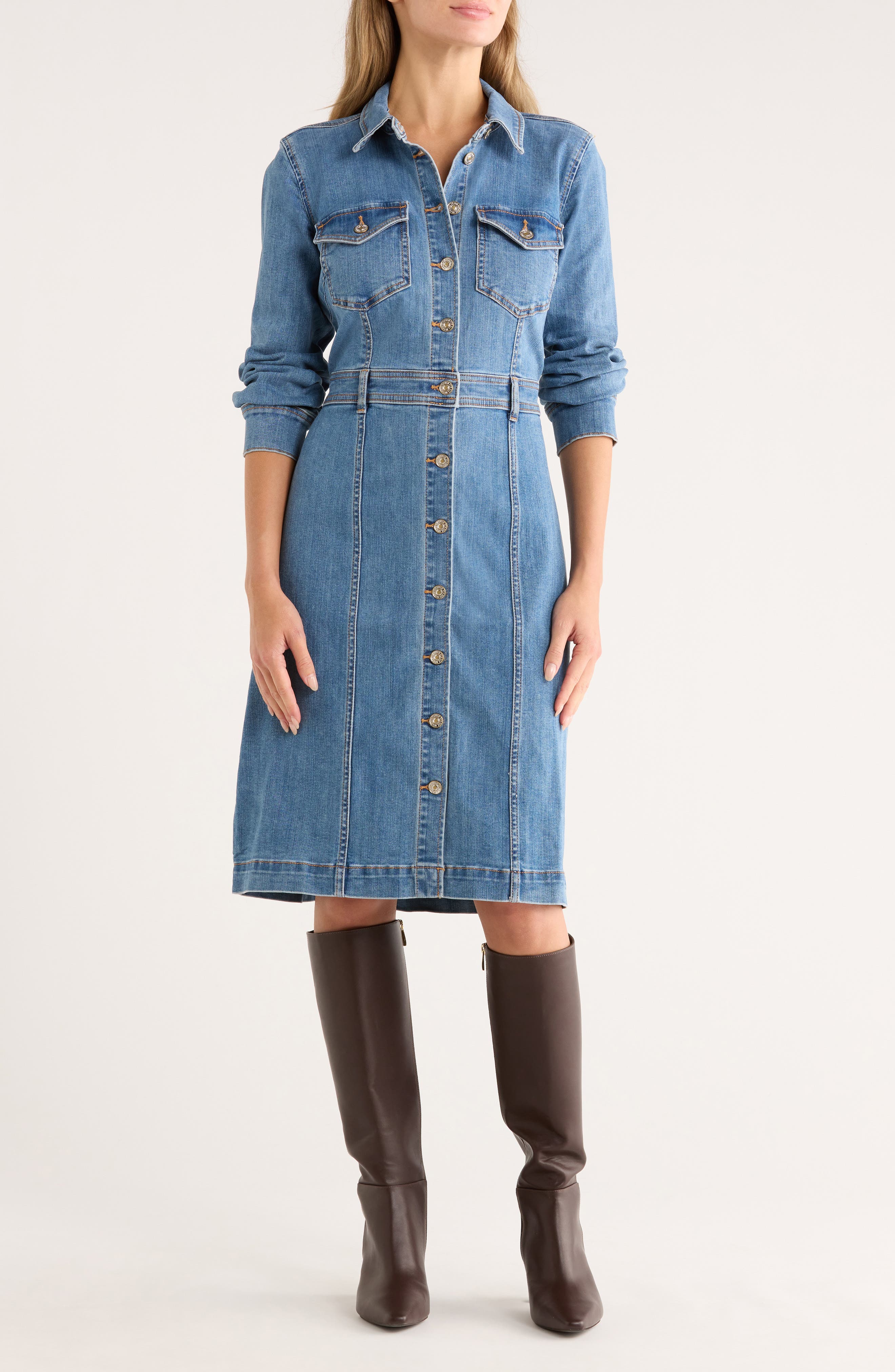 7 For All Mankind Long Sleeve Denim Shirtdress