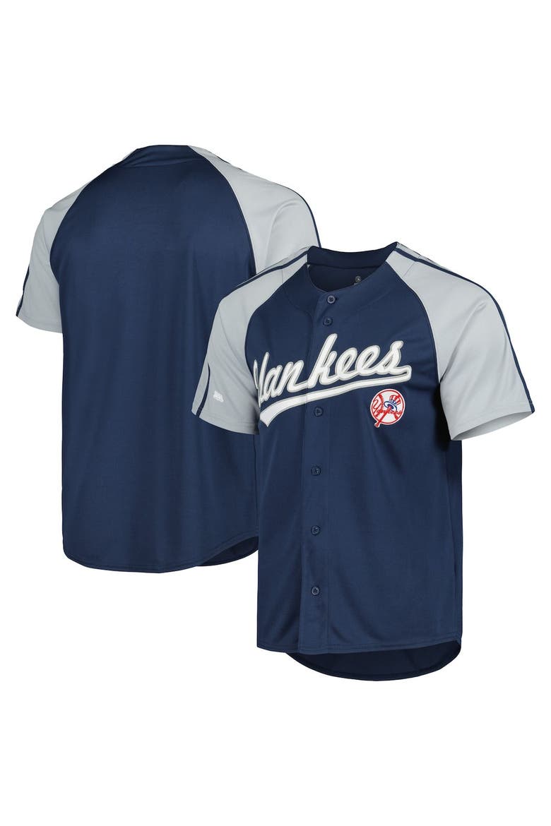 Men's Stitches Navy New York Yankees Button-Down Raglan Fashion Jersey, Main, color, Navy