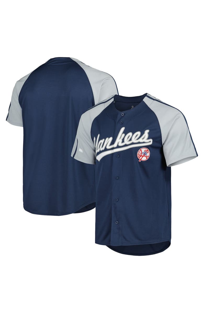 STITCHES Men's Stitches Navy New York Yankees Button-Down Raglan Fashion Jersey, Main, color, 