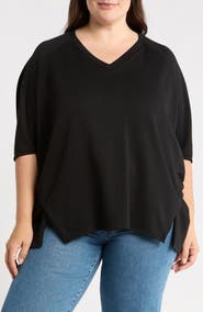 Renee C Draped Cape Overlay V-Neck Top