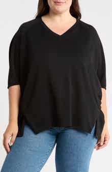 Draped Cape Overlay V-Neck Top