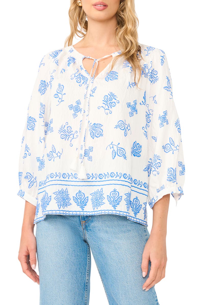 Vince Camuto Tie Neck Peasant Top, Main, color, Ultra White