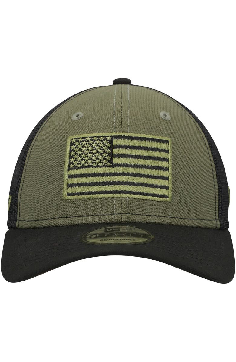 New Era Men's New Era Olive/Black NASCAR Merchandise Military Appreciation 9FORTY Adjustable Trucker Hat, Alternate, color, 