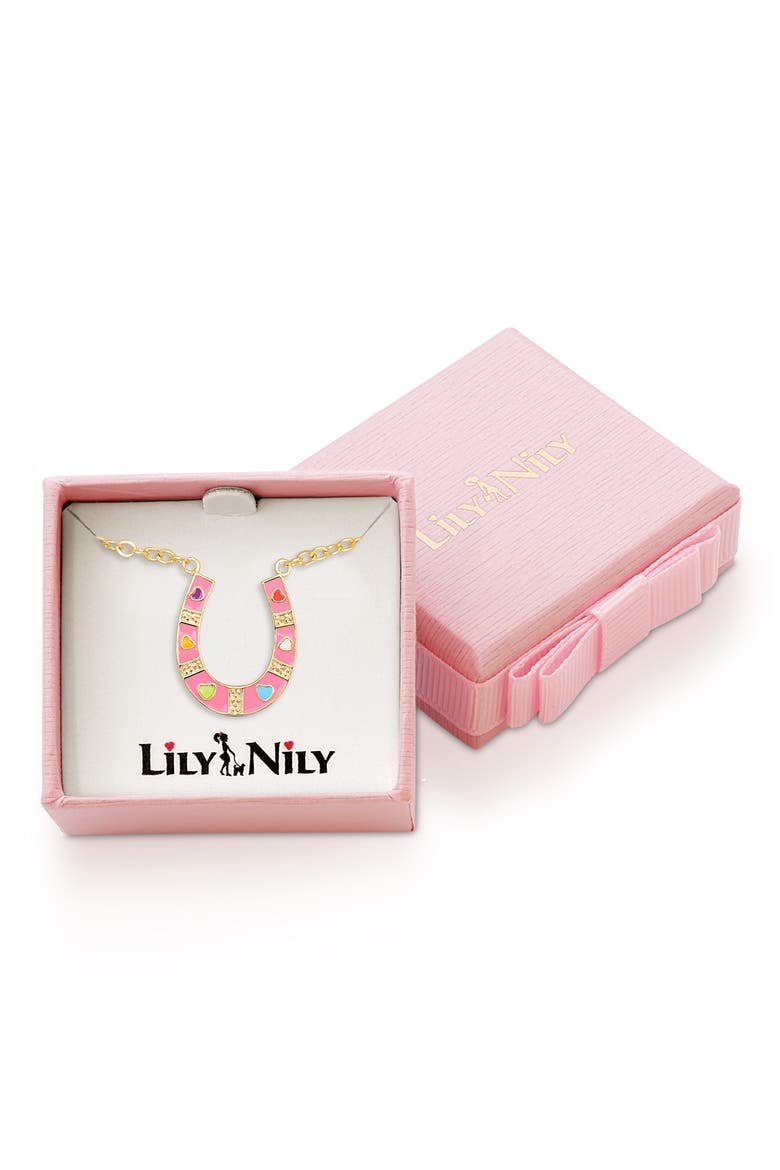 Kids' Horseshoe Pendant Necklace, Alternate, color, PINK