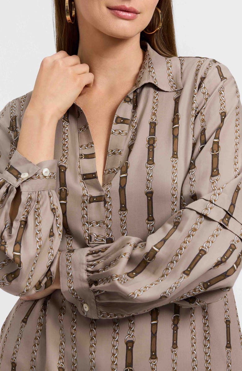 Foxcroft Frankie Chain Stripe Popover Top, Alternate, color, Brown Multi