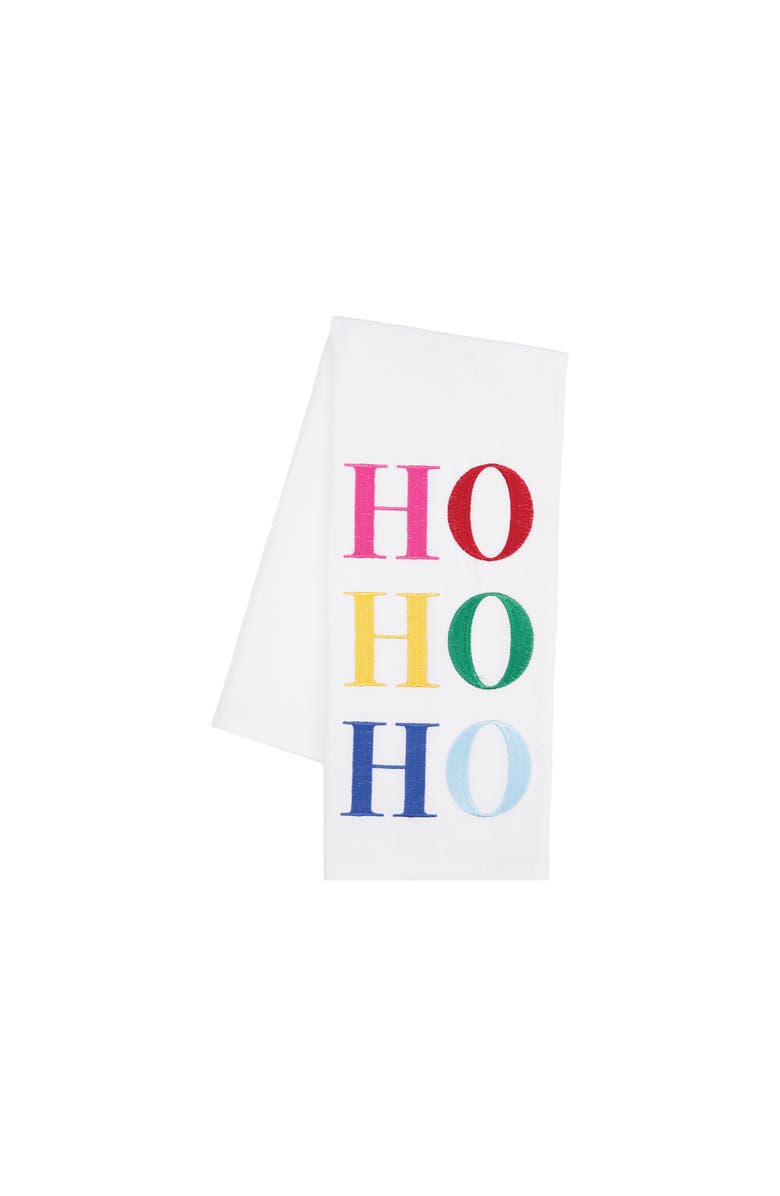 carol & frank "Ho Ho Ho" Christmas Embroidered 100% Cotton Flour Sack Dishtowel, Main, color, Red
