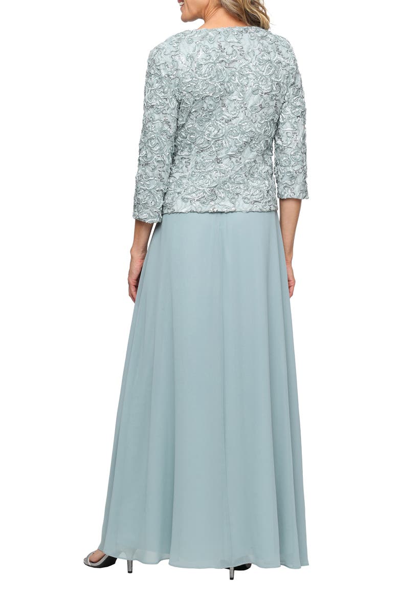 Sequin Soutache Lace Empire Waist Chiffon Gown with Jacket, Alternate, color, ICE SAGE