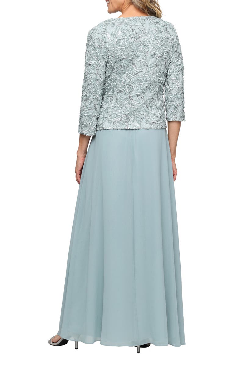 Alex Evenings Sequin Soutache Lace Empire Waist Chiffon Gown with Jacket, Alternate, color, Ice Sage
