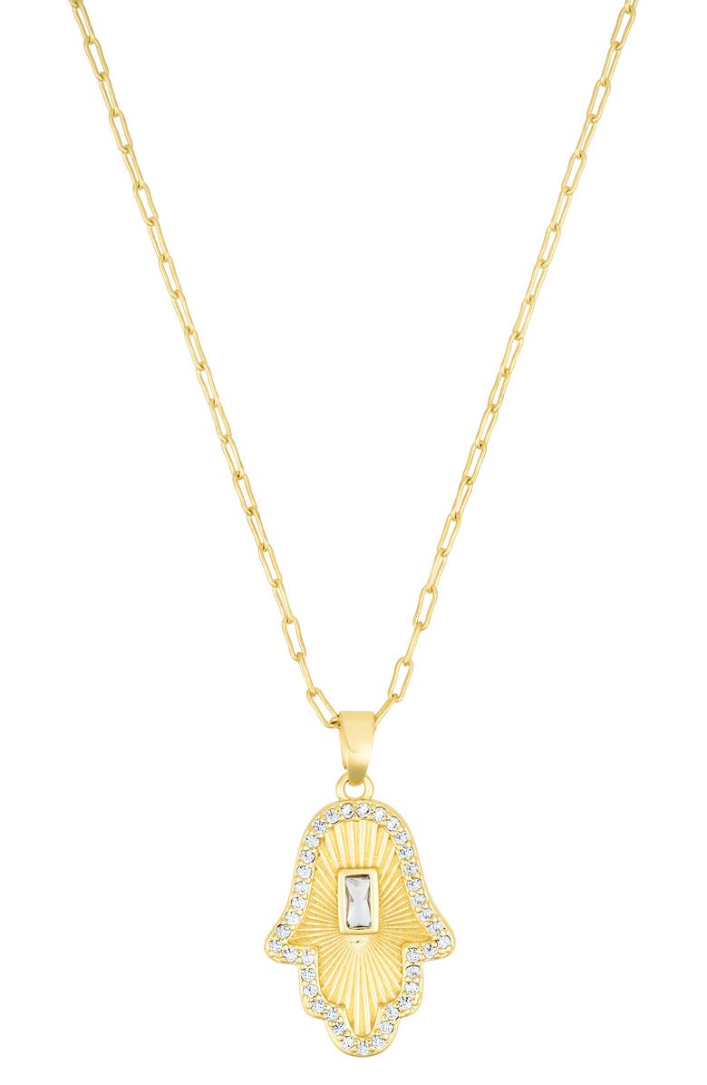 Adornia Baguette Hamsa Pendant Necklace, Main, color, Gold