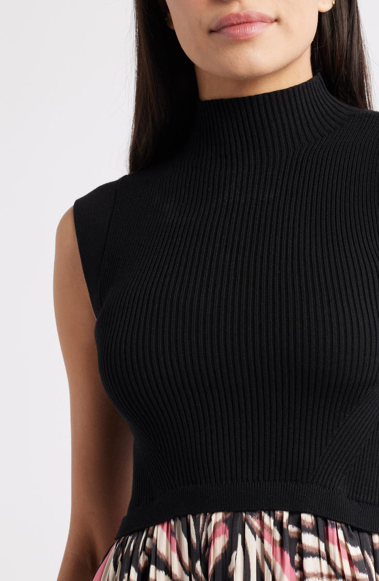 Vince Camuto Sleeveless Mixed Media Midi Dress, Alternate, color, Black Multi