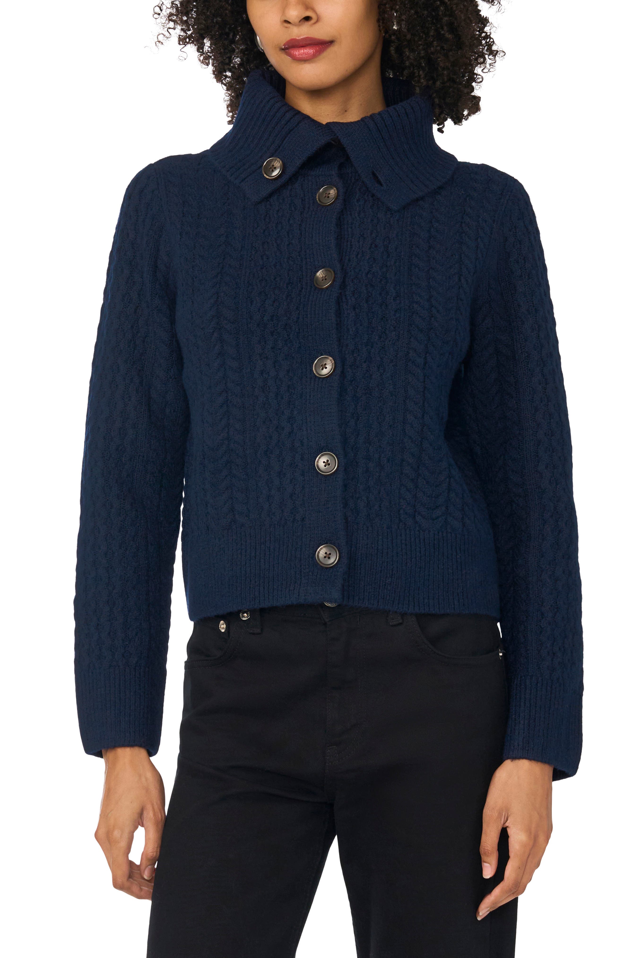 Cable Knit Cardigan with Collar
