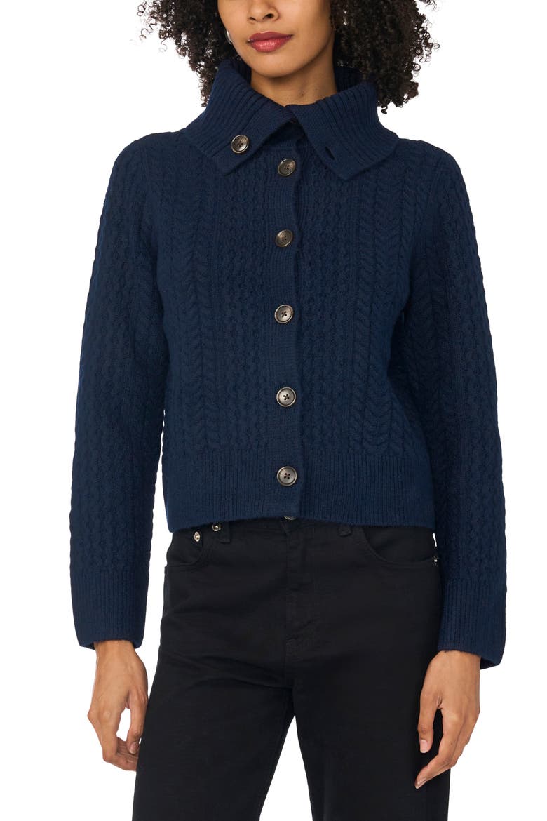 Cable Knit Cardigan with Collar, Main, color, NOT SO NAVY