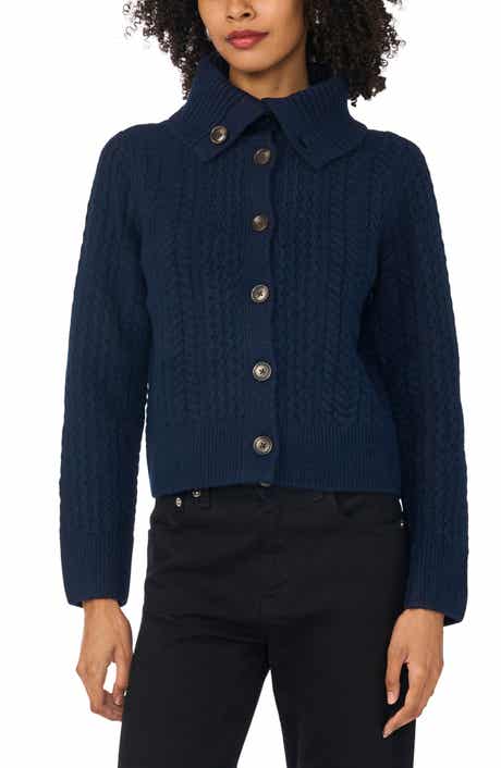 Cable Knit Cardigan with Collar