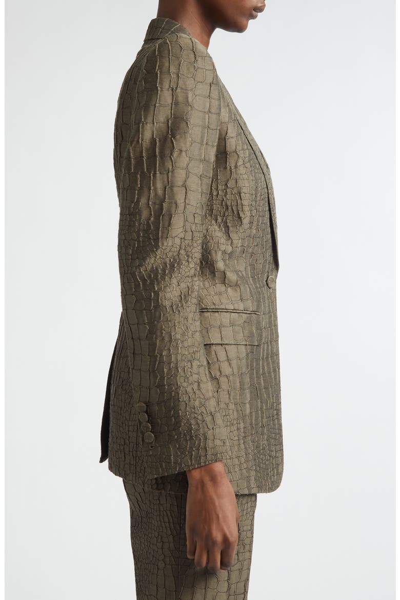 Crocodile Linen & Silk Blend Jacquard Jacket, Alternate, color, OLIVE GREEN