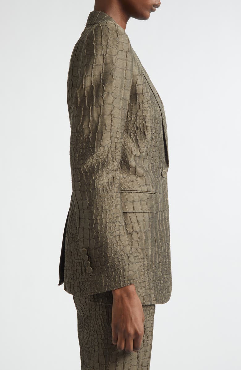 TOM FORD Crocodile Linen & Silk Blend Jacquard Jacket, Alternate, color, Olive Green