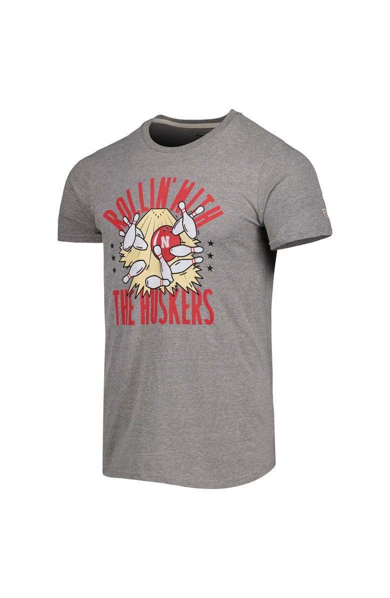 HOMEFIELD Men's Homefield Heather Gray Nebraska Huskers Vintage Bowling T-Shirt, Alternate, color, 