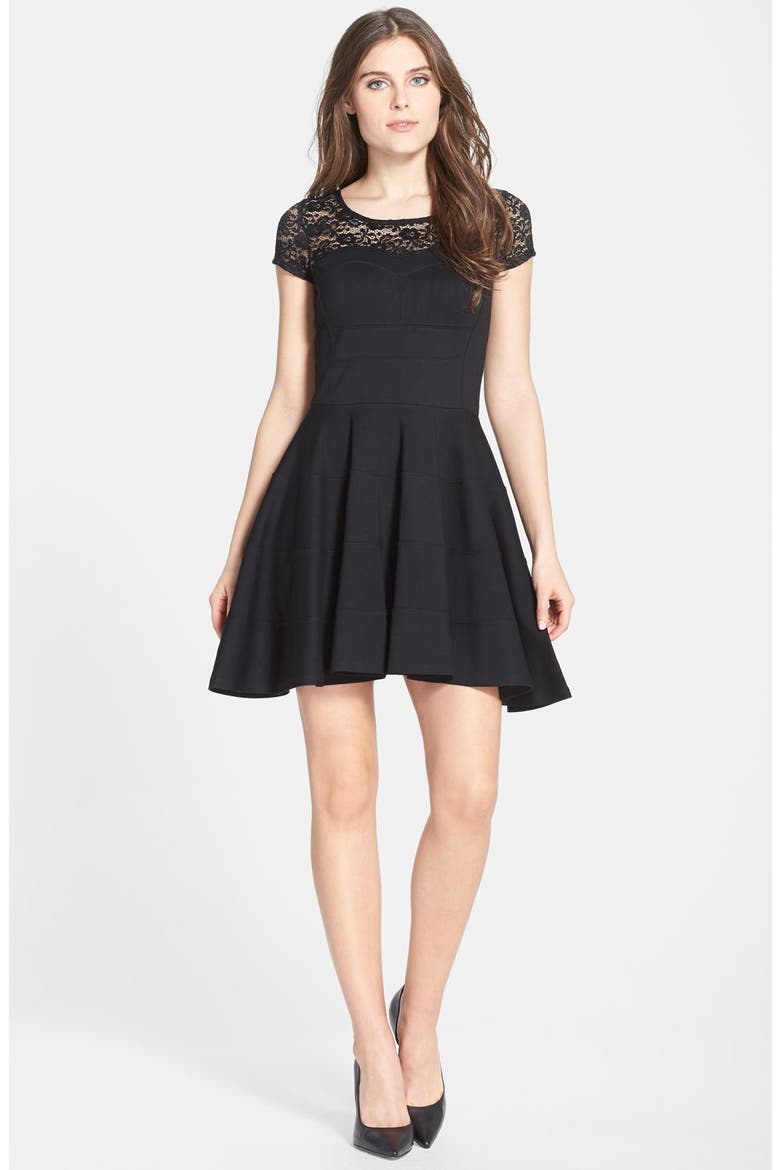 Ponte Knit Fit & Flare Dress (Nordstrom Exclusive), Alternate, color, BLACK