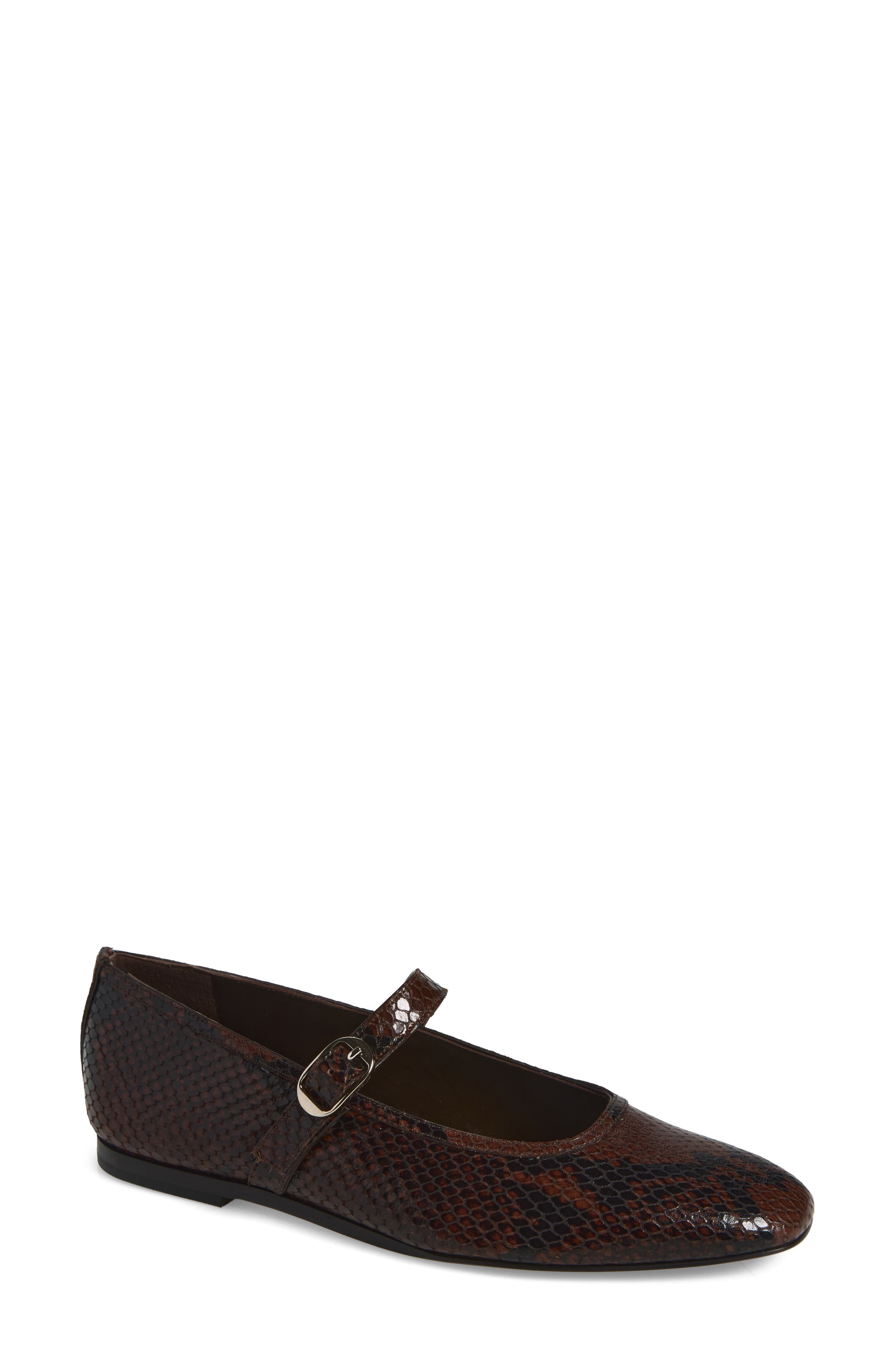 Mary Jane Snake Embossed Ballet Flat, Main, color, BROWN