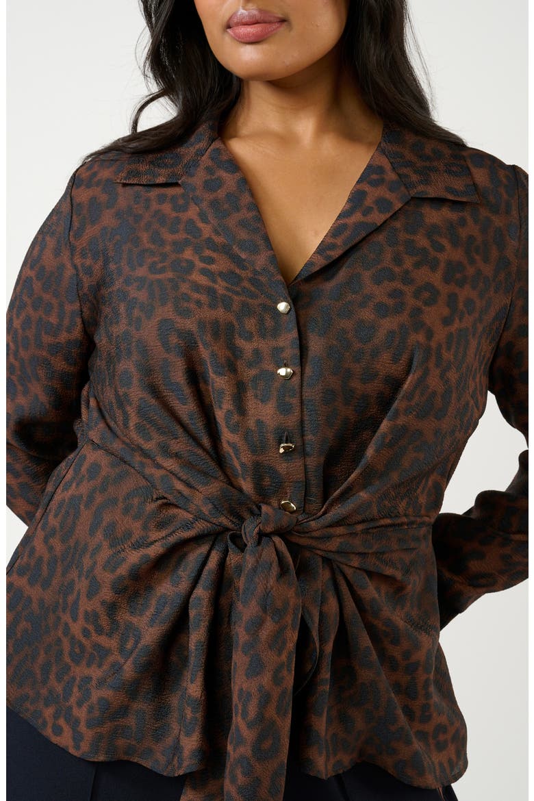 Leona Leopard Print Tie Front Button-Up Top, Alternate, color, CHOCOLATE/ NAVY