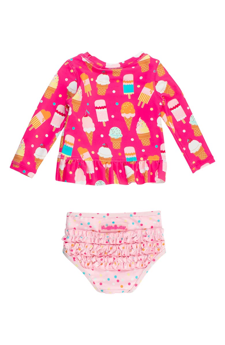 RuffleButts Sweet Scoops Long Sleeve Two-Piece Rashguard Swimsuit, Alternate, color, Pink