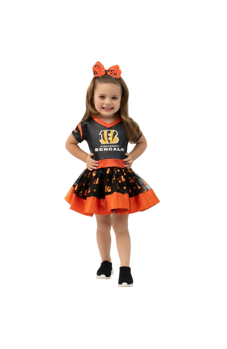 JERRY LEIGH Girls Toddler Black Cincinnati Bengals Tutu Tailgate Game Day V-Neck Costume, Main, color,