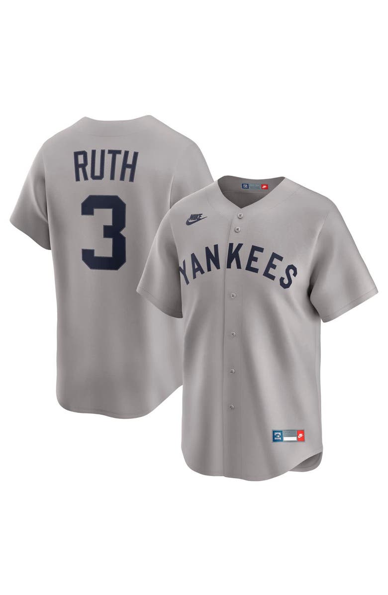 Nike Men's Nike Babe Ruth Gray New York Yankees Throwback Cooperstown Collection Limited Jersey, Main, color, Gray