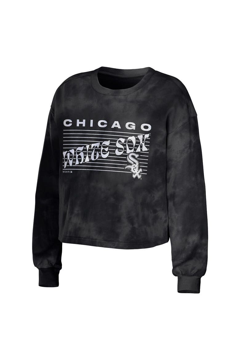 Women's WEAR by Erin Andrews Black Chicago White Sox Tie-Dye Cropped Pullover Sweatshirt & Shorts Lounge Set, Alternate, color, Black