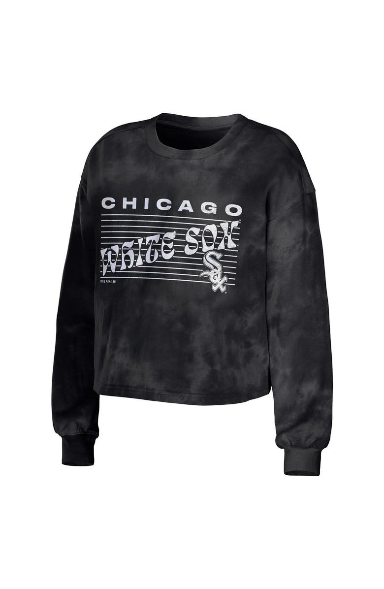 WEAR by Erin Andrews Women's WEAR by Erin Andrews Black Chicago White Sox Tie-Dye Cropped Pullover Sweatshirt & Shorts Lounge Set, Alternate, color, Black