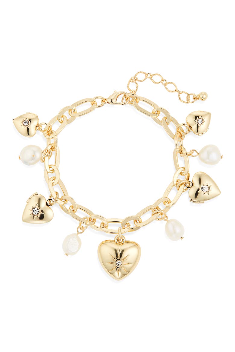 Heart Charm Bracelet, Main, color, GOLD