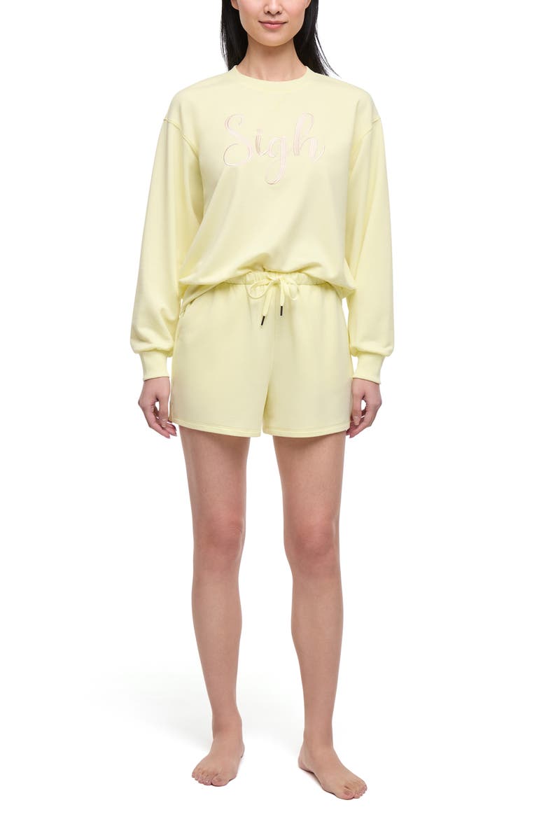 Sigh Sleep Sweatshirt & Shorts Set, Alternate, color, WAX YELLOW