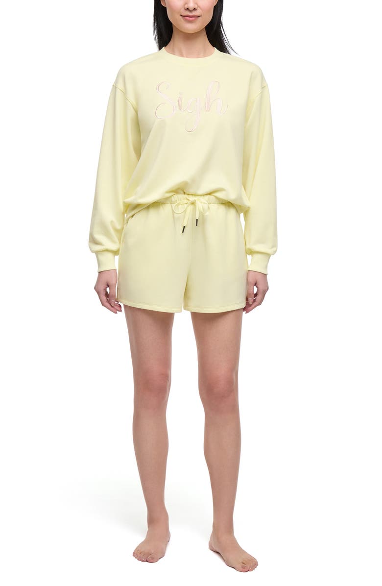Wildfox Sigh Sleep Sweatshirt & Shorts Set, Alternate, color, Wax Yellow
