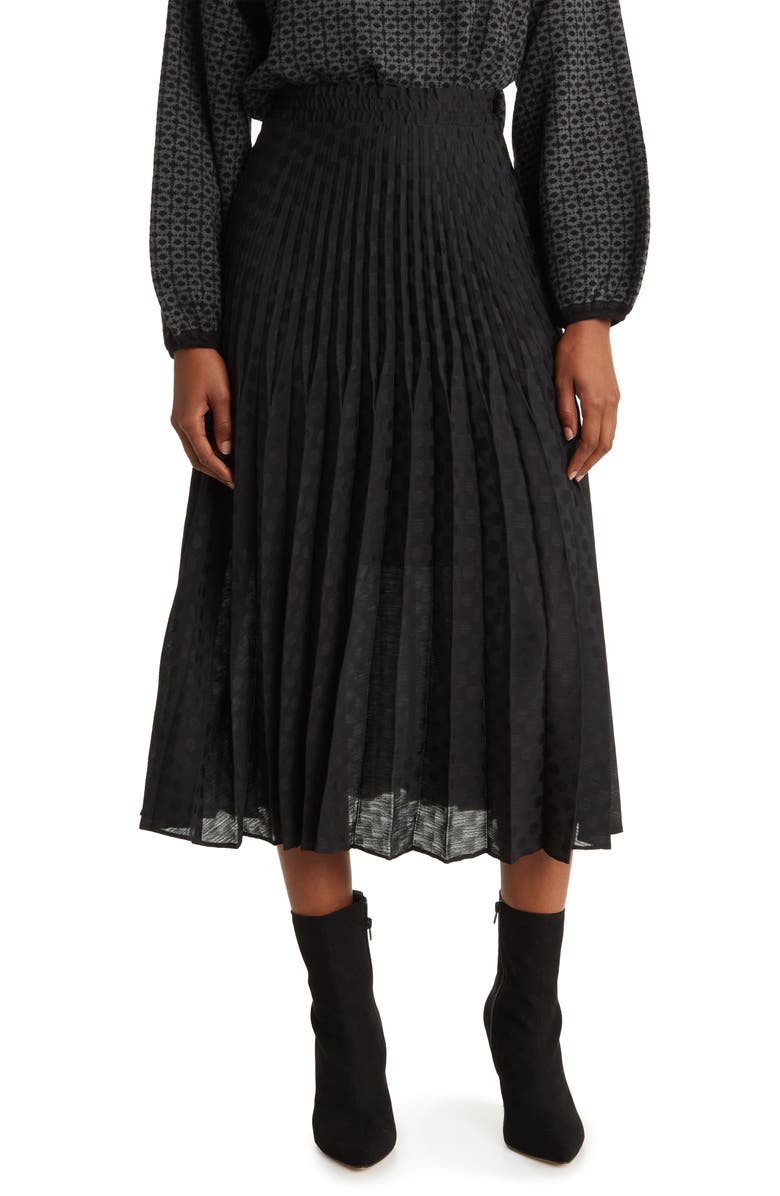 MAX STUDIO Pleated Satin Jacquard Skirt, Main, color,
