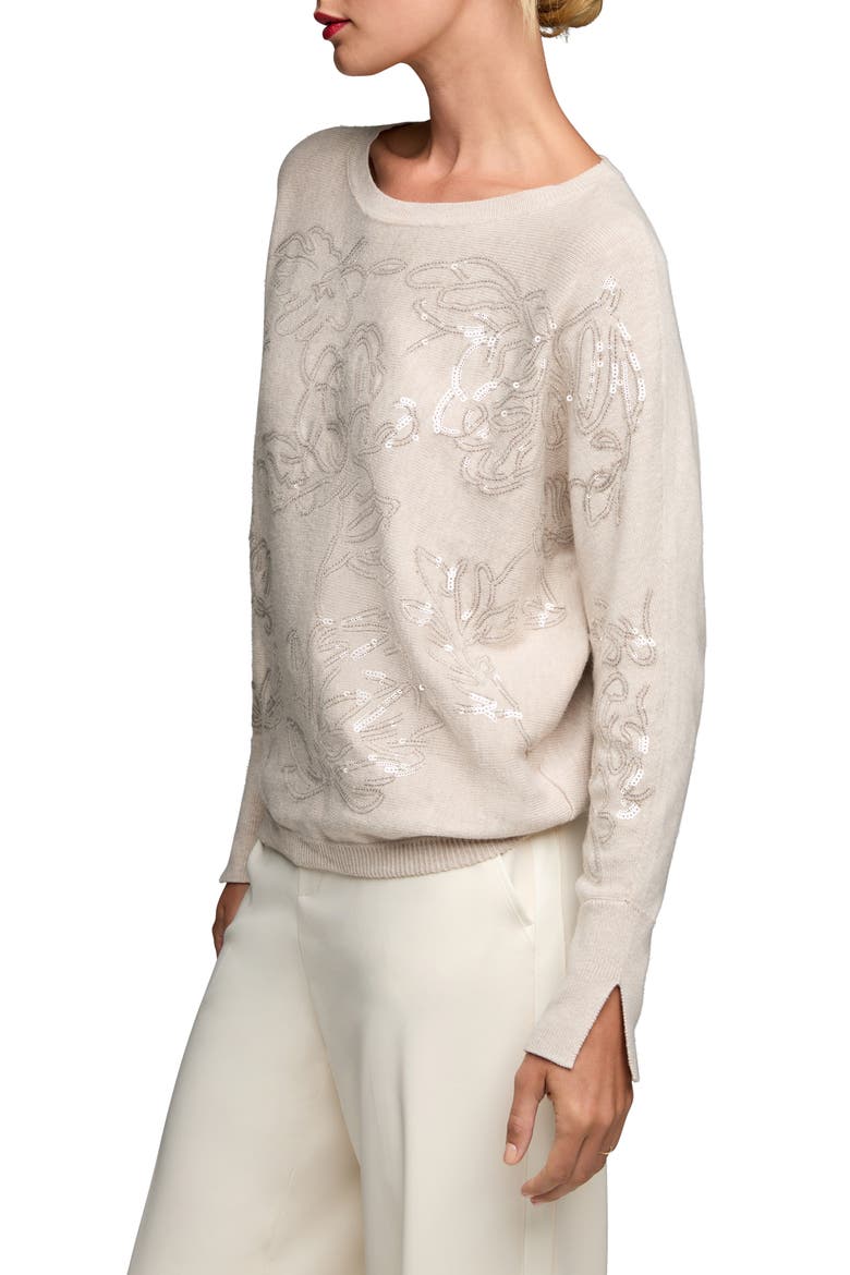 Floral Sequin Embellished Cotton, Cashmere & Silk Blend Sweater, Alternate, color, NEUTRAL MIX