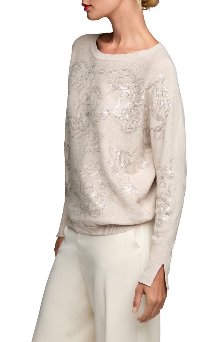 NIC+ZOE Floral Sequin Embellished Cotton, Cashmere & Silk Blend Sweater, Alternate, color, Neutral Mix
