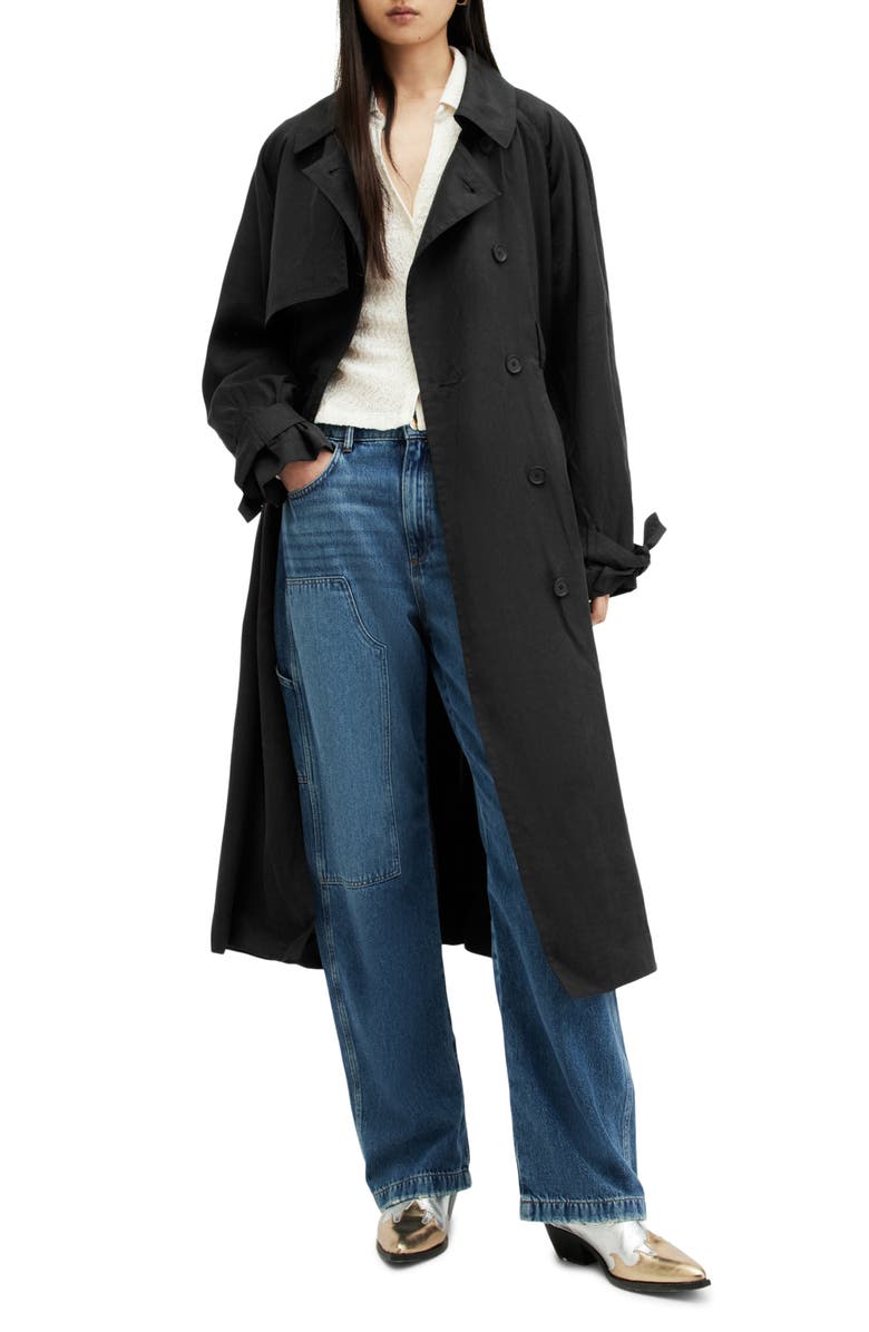 AllSaints Kikki Trench Coat, Alternate, color, Black