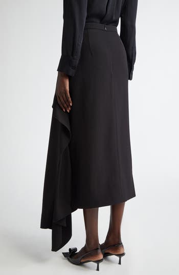 Drape Detail Virgin Wool Grain de Poudre Pencil Skirt