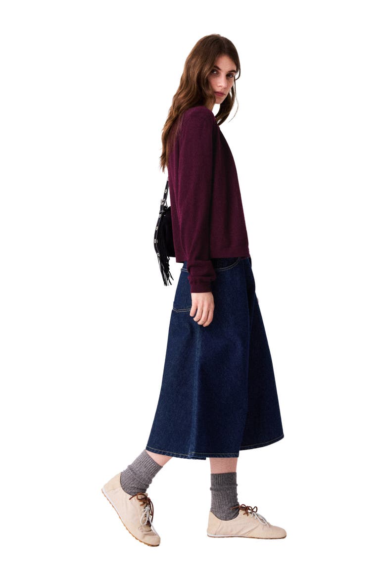 Mid-length flared denim skirt, Alternate, color, Navy