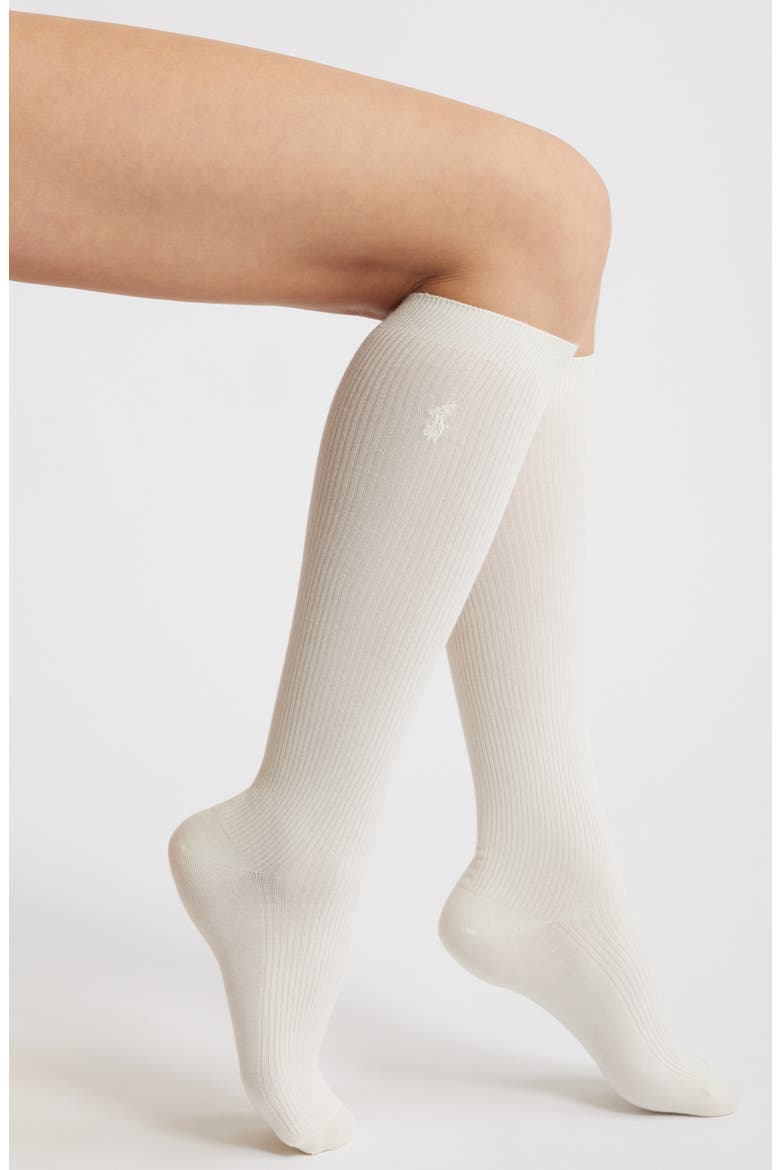 Cotton Blend Rib Knee High Socks, Main, color, IVORY