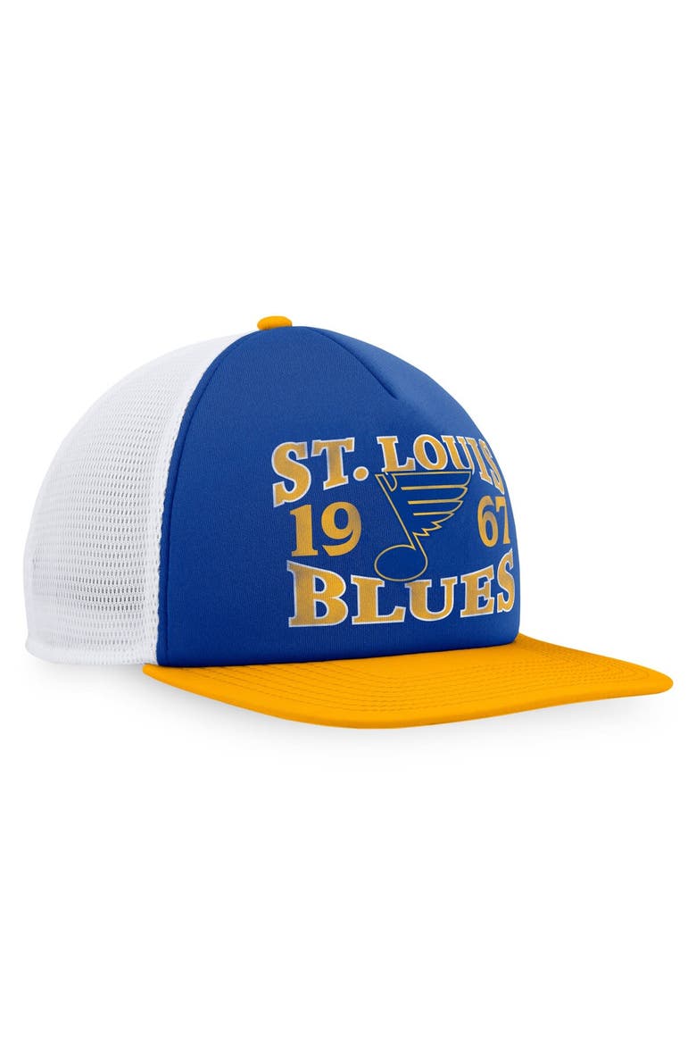 Men's Fanatics Branded Blue/Gold St. Louis Blues Heritage Vintage Foam Front Trucker Snapback Hat, Alternate, color, Blue